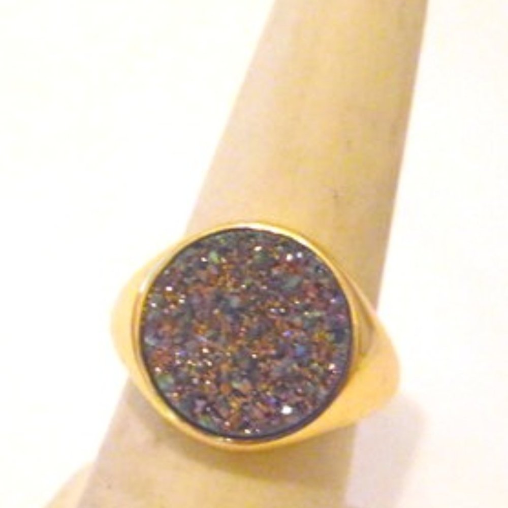 Bellezza "Vila Latte" Drusy Bronze Solitaire Ring Size 7-1/4"